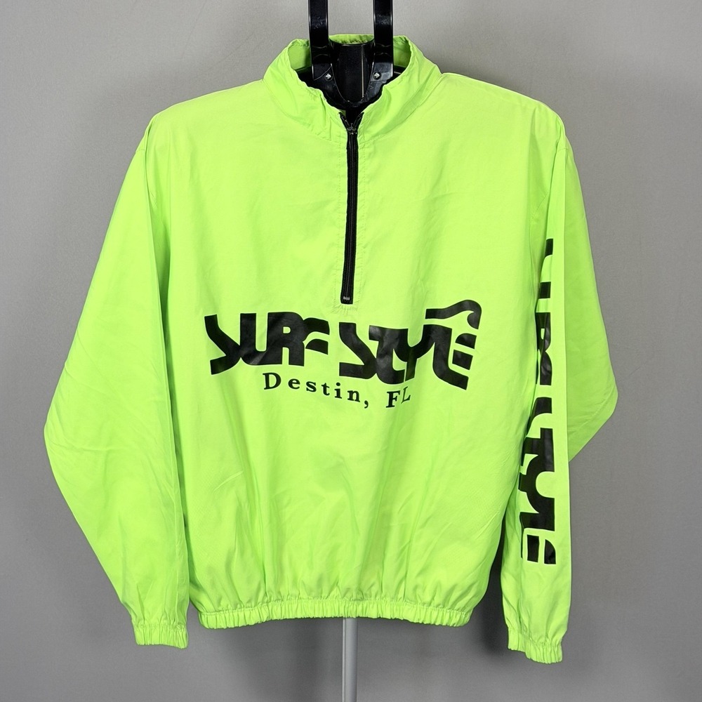 Surf Style Jacket Mens One Size Neon Green 1/4 Zip Windbreaker Destin FL